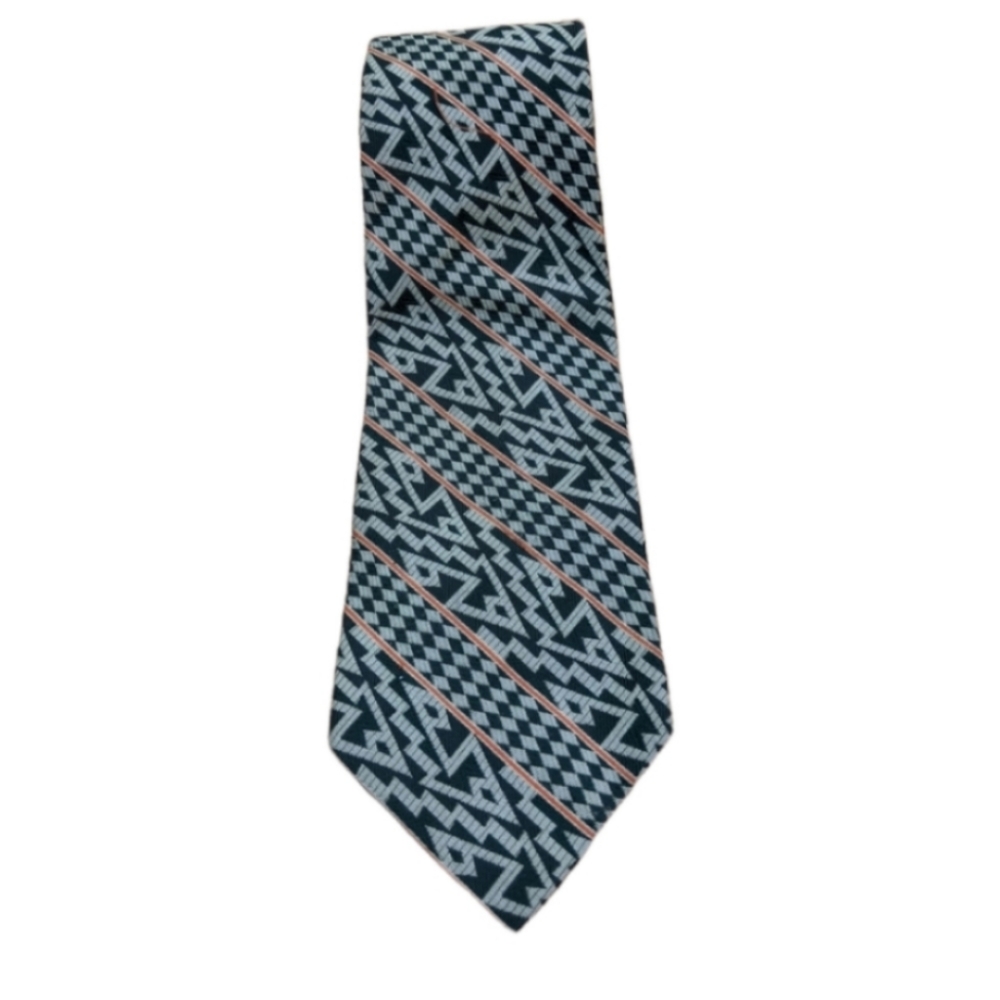 3/$25 Vintage retro green pixilated geometric print polyester neck tie